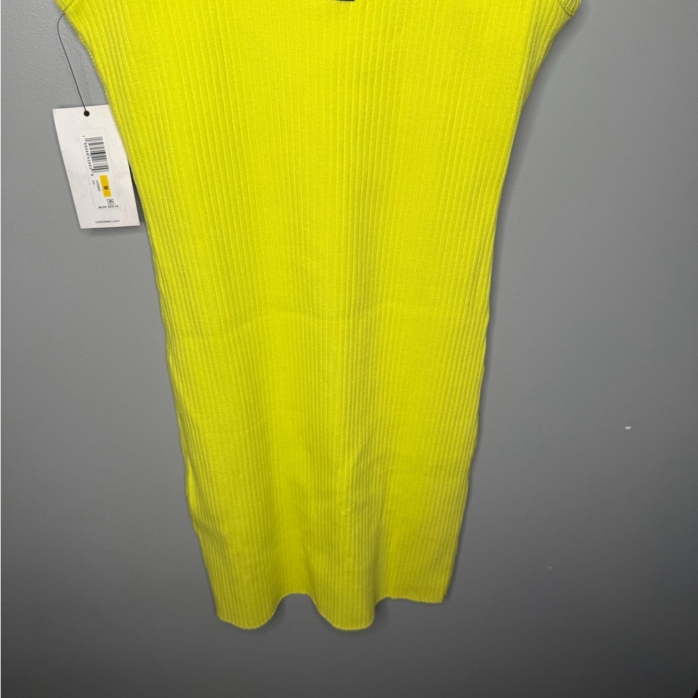 NWT Calvin Klein Jeans Highlighter Yellow Ribbed Tank Dress - Picture 7 of 12